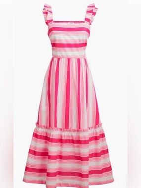 J. Crew Factory Pink and White Tiered Ruffled Sundress